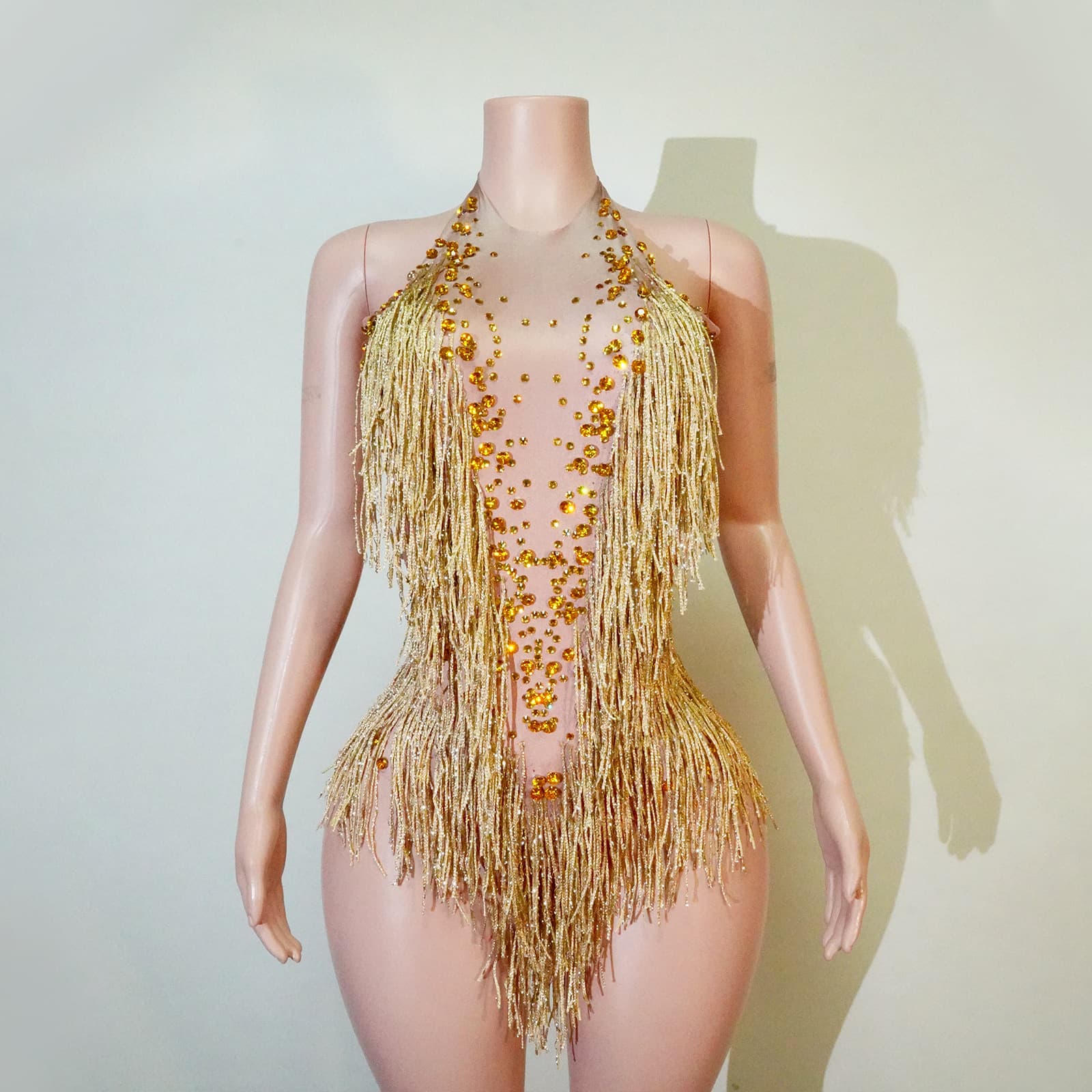 Sexy singer with tights and tassels performs in costumes, dancing nightclub DJ, disco girl group, cross-border Amazon jumpsuit