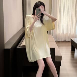 New Trendy Modal Plus Size Loose Nightgown for Women Summer Short Sleeve Solid Color Mid-Length Pajama Loungewear