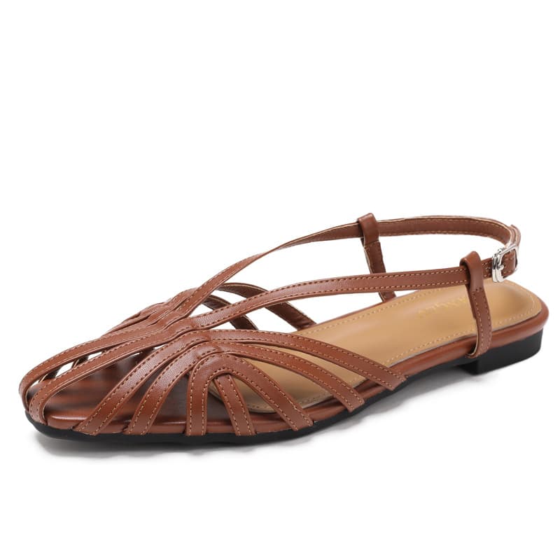 Fashion Retro Woven Hollow Wedge Closed-Toe Sandals Summer New Soft Sole Versatile Open-Back Roman Shoes H833-32A