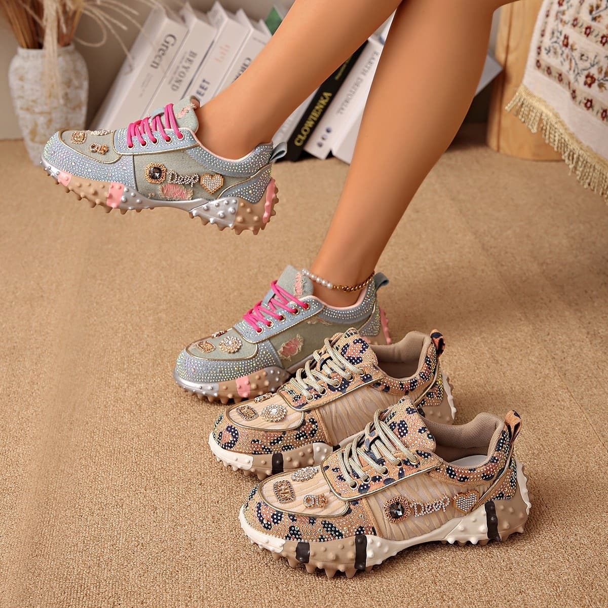 2026 new style full diamond sports shoes Korean version color matching dad shoes high top thick bottom fashion letters casual foreign trade shoes