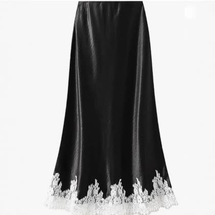 Amazon Cross-border Acetate Double-sided Satin Lace Trim High-end Cocktail Dinner Dress with Draped High-waist Hip-hugging A-line Long Skirt