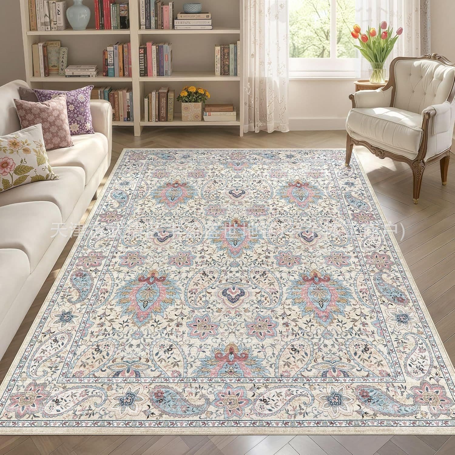 Cross-Border Temu Bohemian Flower Carpet Home Living Room Water-Absorbent and Wear-Resistant Large Carpet Bedroom Decoration Bedside Blanket
