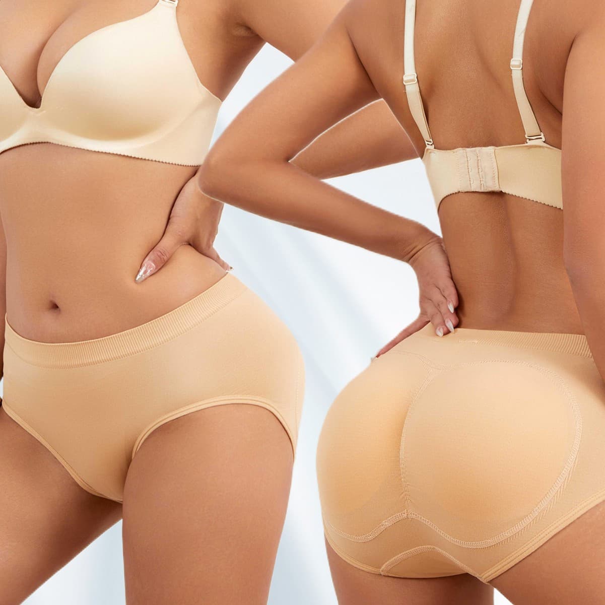 Faux Butt Lift Shapewear Panty - Hip Enhancer, Waist Shaper, Tummy Control, Natural Sponge Pad, Honeycomb Base Layer Panties