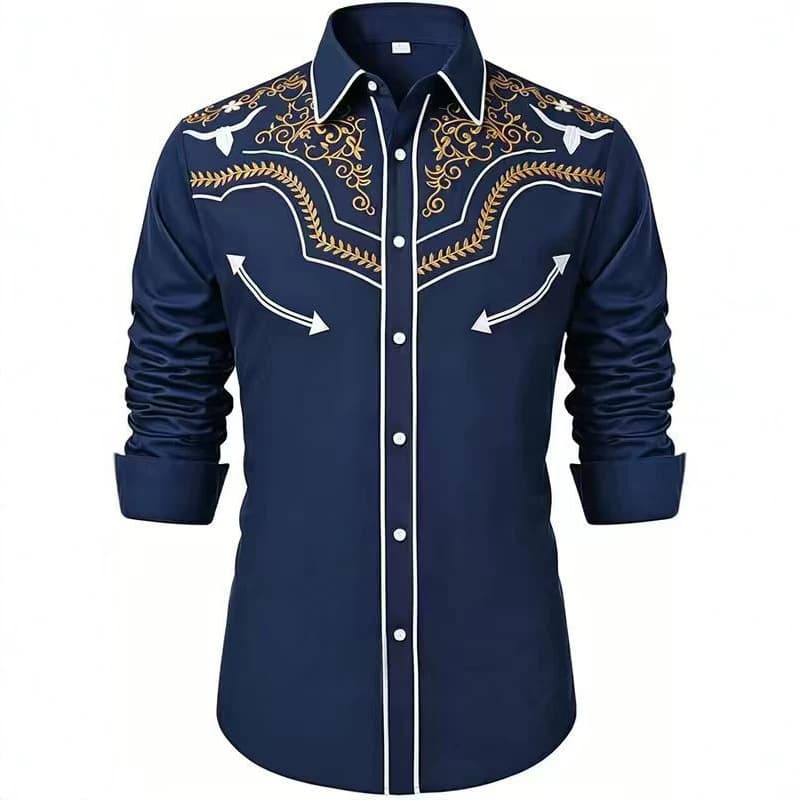 Export 3D Digital Print Shirt Men's Spring Autumn Long Sleeve Shirt Western Cowboy Style Trendy Top Street Fashion