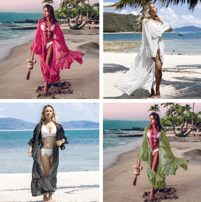 European and American style chiffon bell sleeve vacation sun protection cardigan bikini beach cover-up dress hot spring long skirt sun protection