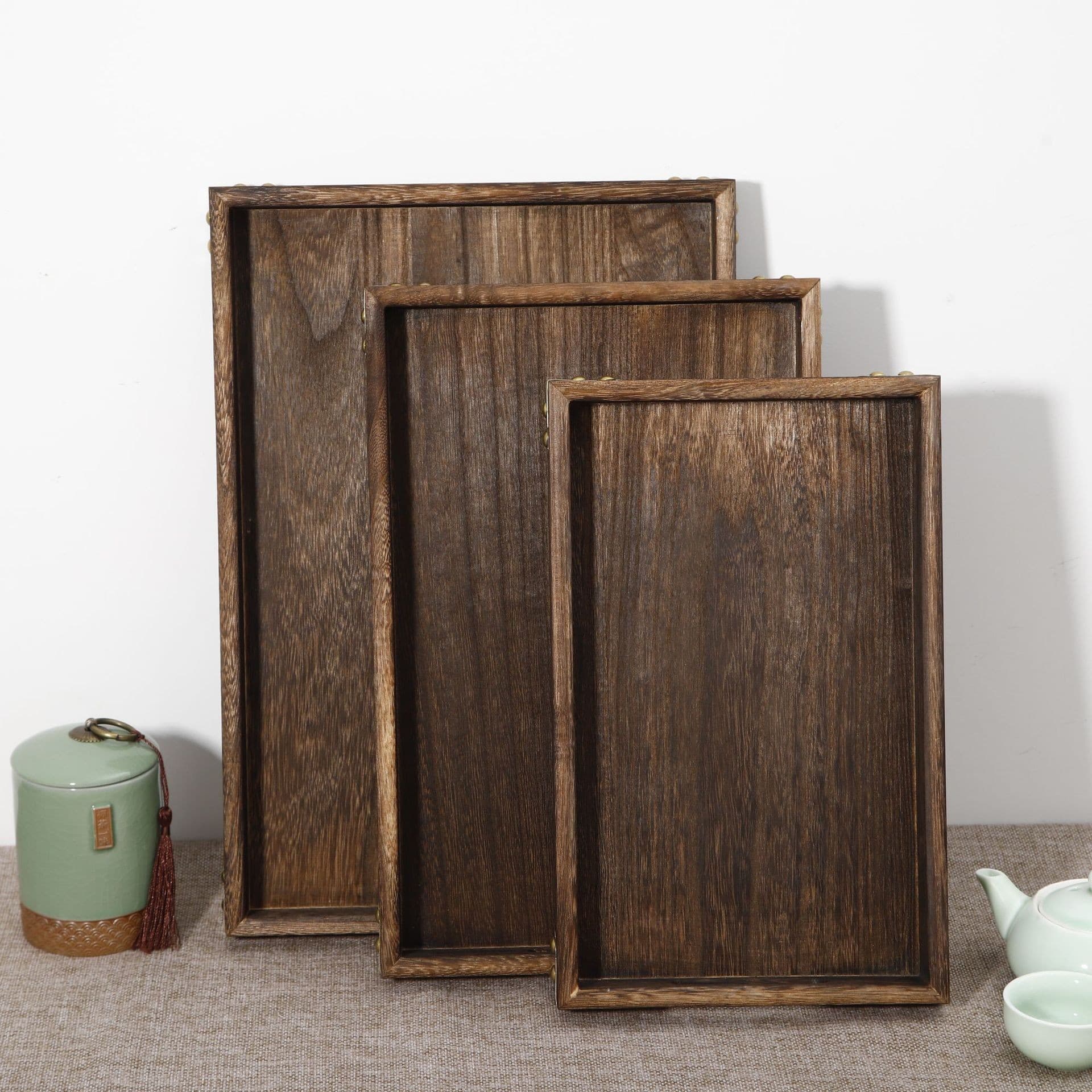 Solid Wood Tea Tray, Tea Set Tray, Vintage Wooden Rectangular Hotel Tray for Tableware