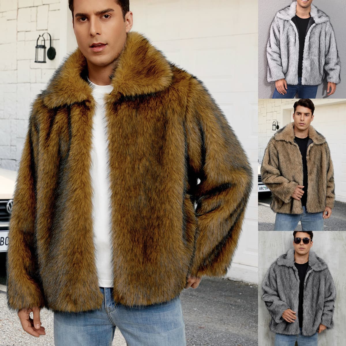 F0965 Cross-Border Autumn and Winter New Amazon Best-Seller Fashion Lapel Plush Men's Faux Fur Warm Thick Coat