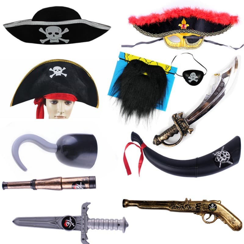 Cosplay Halloween Pirate Hat Accessories, Caribbean Pirate Sword, Pirate Flag, Cape, Horn, Eye Patch