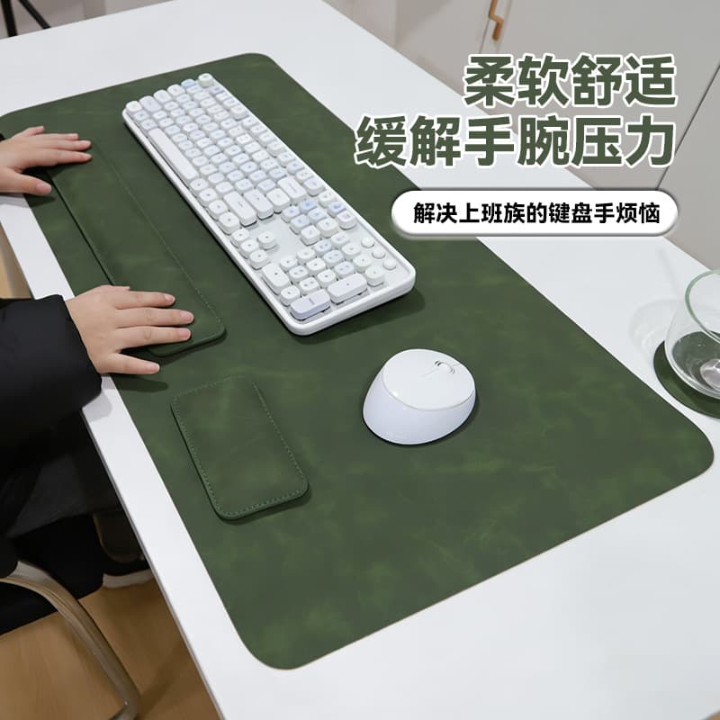Crazy Horse Pattern Double-Sided Leather Mouse Pad Set, Extra Large Desk Pad with Wrist Rest, Office Desk Mat, Computer Desktop Keyboard Mat
