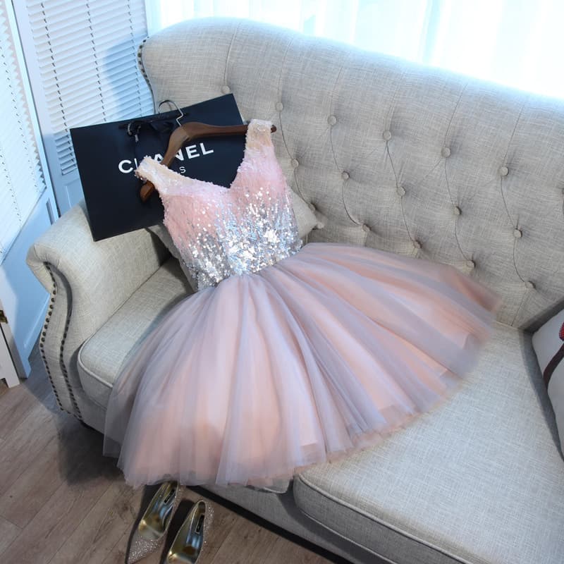 2023 New Little Evening Dress for Women, Short Puffy Princess V-Neck Bridesmaid Dress for Engagement, Spring Celebrity Style Dress