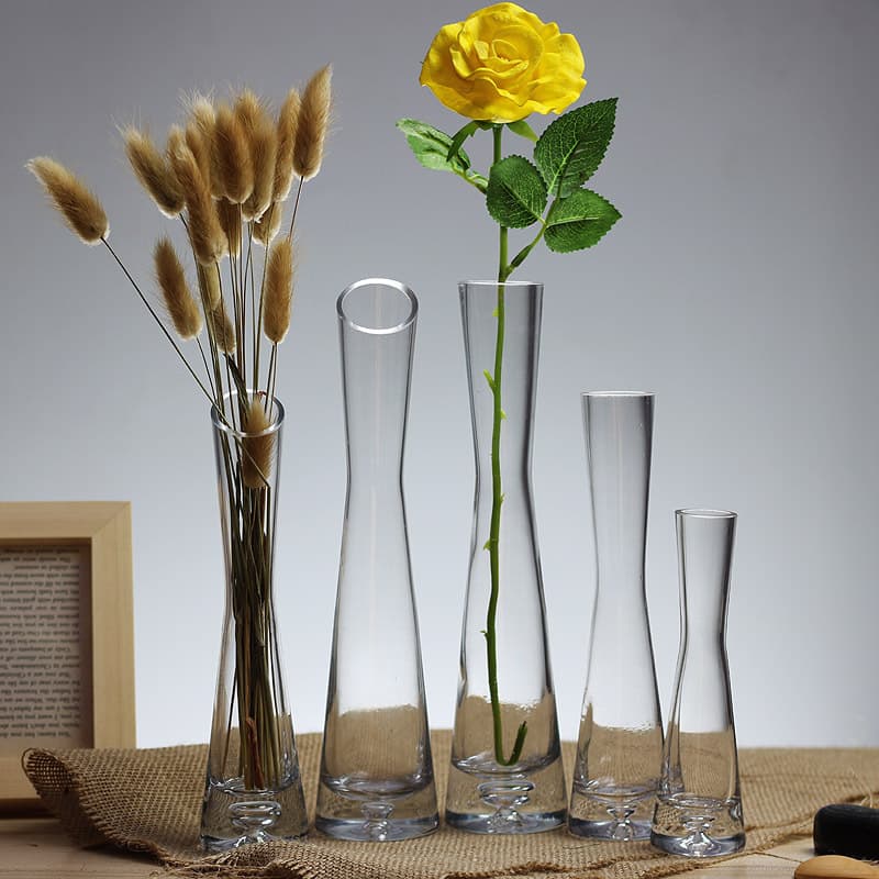 Fresh and Clear Transparent Glass Small Flower Vase for Roses, Lilies, Single Stem, Home Decoration, Floral Arrangement