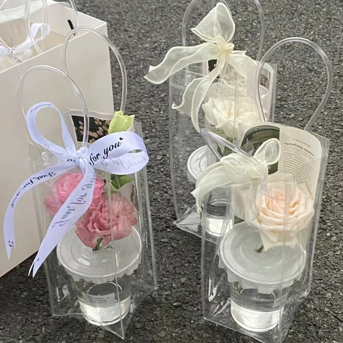 PVC Handbag Custom Premium Clear Plastic Gift Bag Candy Bag TPU Snap Button Packaging Bag