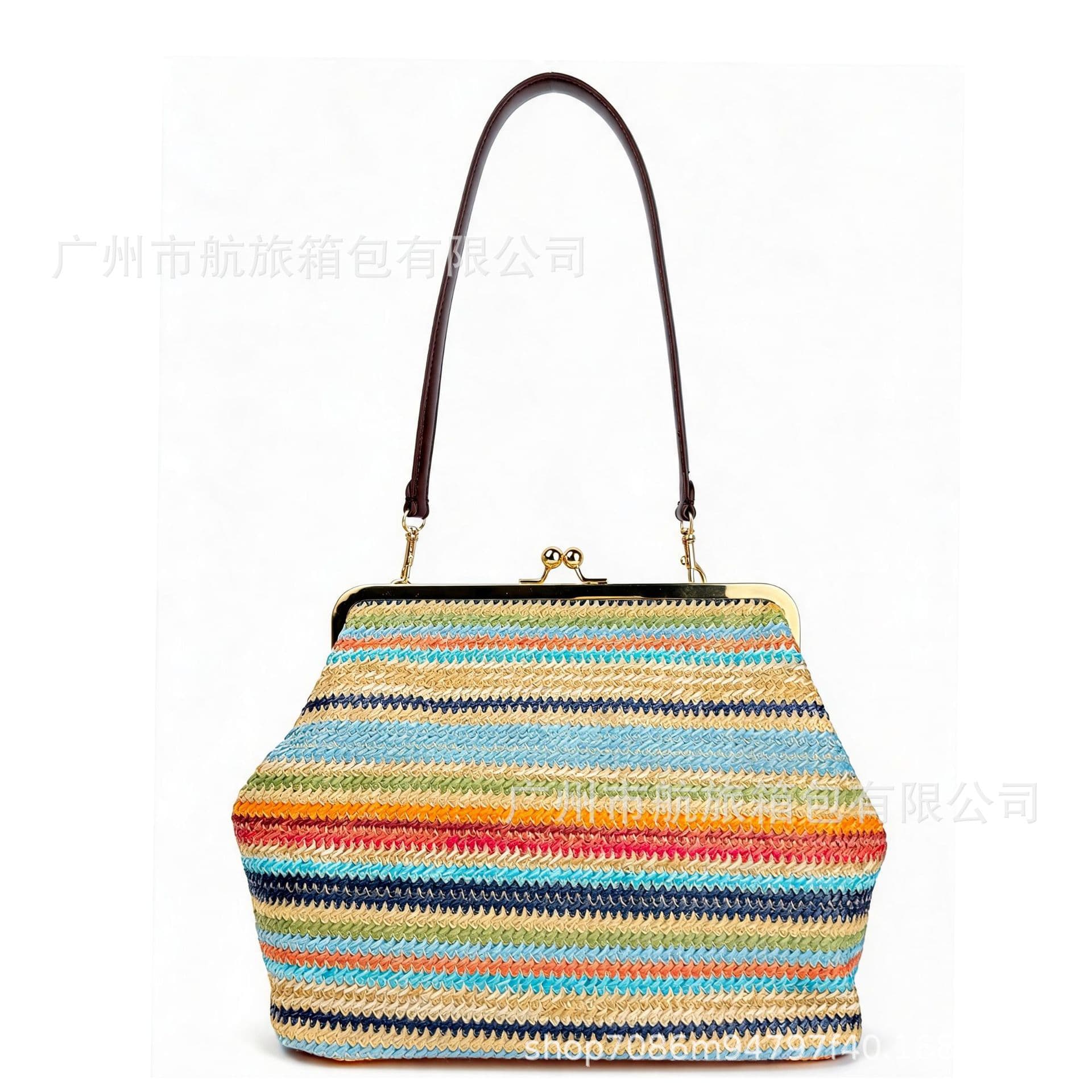 Factory Direct Sale Straw Woven Bag with Clip Closure, Versatile Large Capacity Handbag, Vintage Shoulder Underarm Bag, Women's Woven Bag