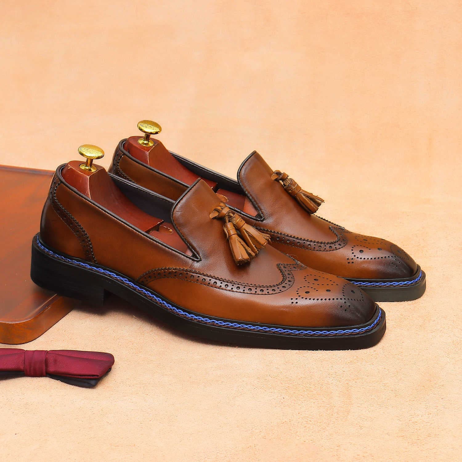 Genuine Leather Oxford Dress Shoes Brogue Carved Business Casual Men's Large Size Tassel Loafers