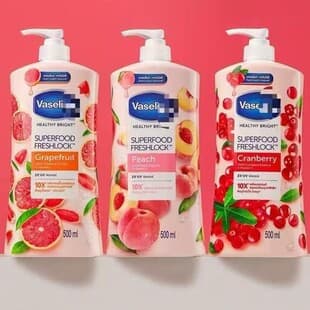 Vaseline Fruit Body Lotion, Long-Lasting Moisturizing, Cranberry, Peach, Grapefruit 500ml