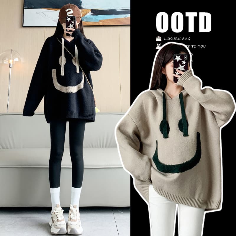Autumn New Arrival Lazy Style Versatile Smiley Hooded Sweater Maternity Wear
