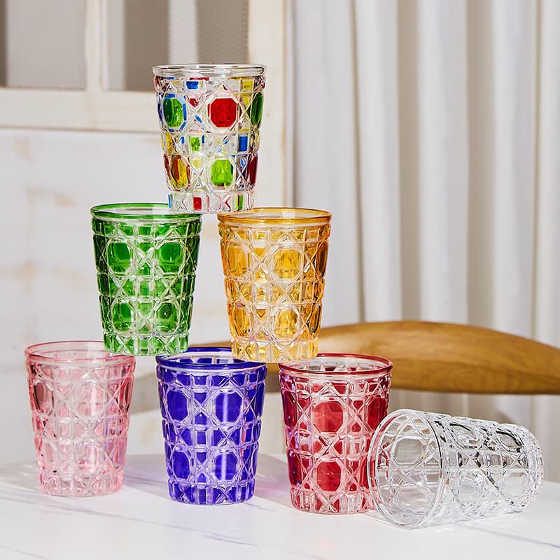 Light Luxury High-Aesthetic Glass Cup Plaid Pattern Internet-Famous KTV Bar Whiskey Sparkling Water Cup Home Coffee Wine Glass