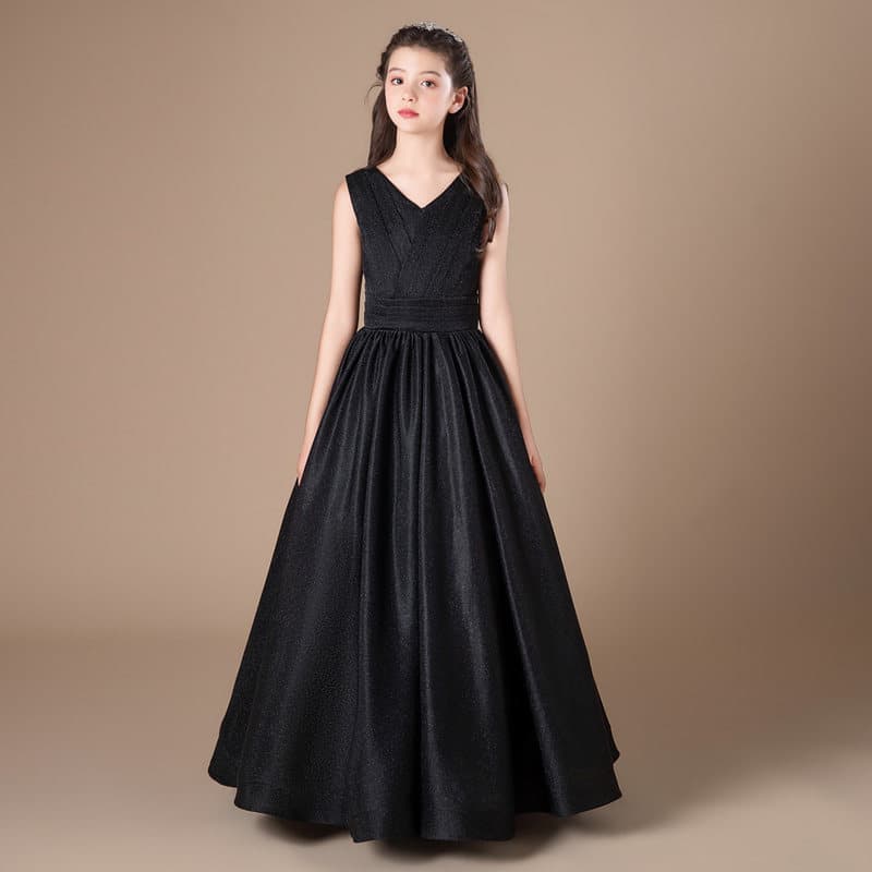 Middle-aged and older children's piano performance dress satin girl wedding flower girl host high-end dress violin princess dress
