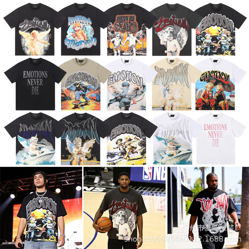 New Cross-Border American Style MIXED EMOTION Rhinestone Print Summer Round Neck Loose Fit Short Sleeve T-Shirt INS