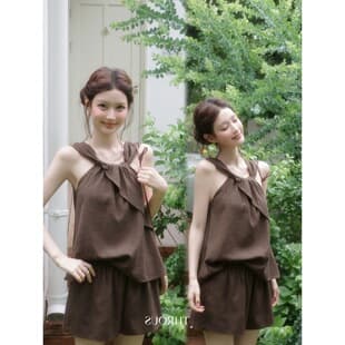2026 Ruffled Camisole Vest A-Line Casual Short Skirt Pants Women Summer Fashion New Set Two-Piece
