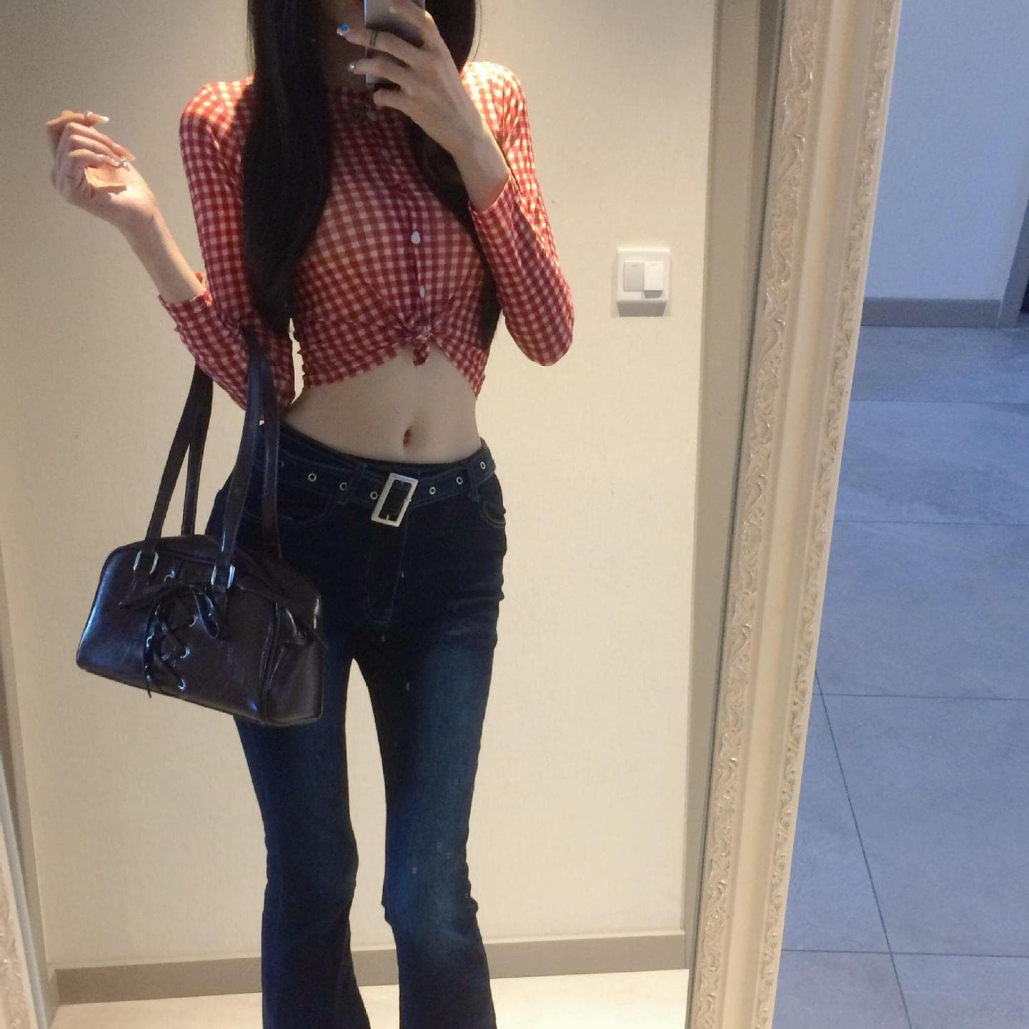 Korean-style Lazy Vibe Mesh Long-Sleeve Plaid Shirt for Women, Spring New Arrival, Slim-Fit and Slimming Base Top