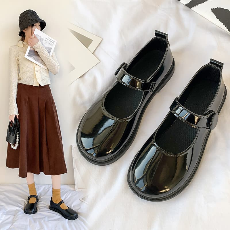 Japanese-style Velcro Leather Shoes for Female Students 2026 Spring/Autumn New Retro Black Mary Jane Uniform Shoes Wholesale