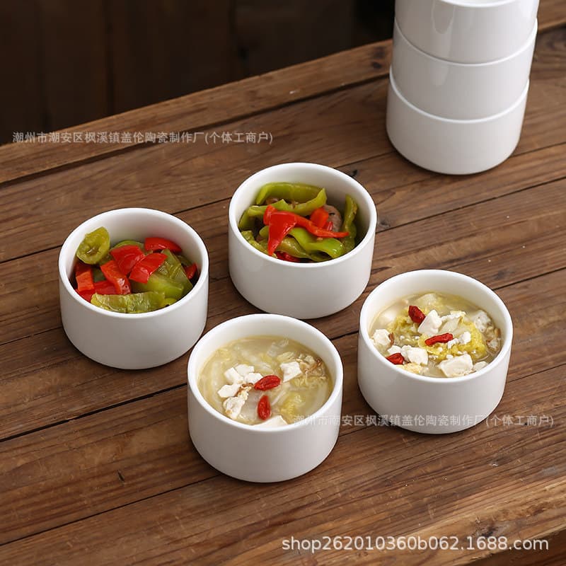 Ceramic hotel tableware small bowl straight round bowl soup cup white ceramic bowl confinement steaming bowl stew soup pudding instant noodles