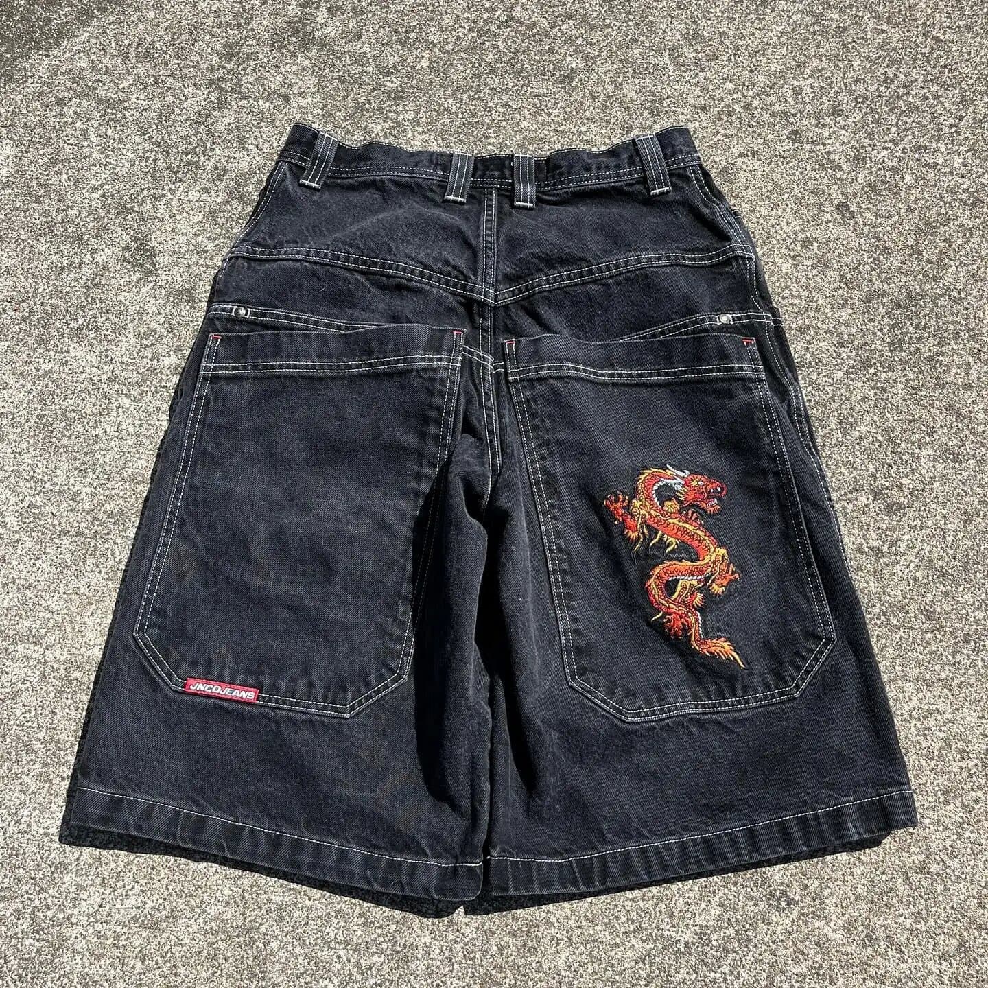 Harajuku Hip Hop Streetwear Y2K Boxing Glove Graphic Denim Gym Loose Fit Jean Shorts Wholesale