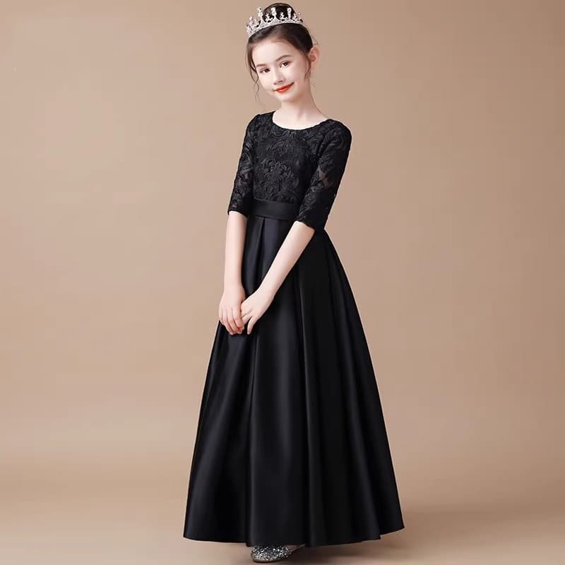 Girls' dress, black princess dress, older children's piano performance, violin performance clothing, children's orchestra chorus dress