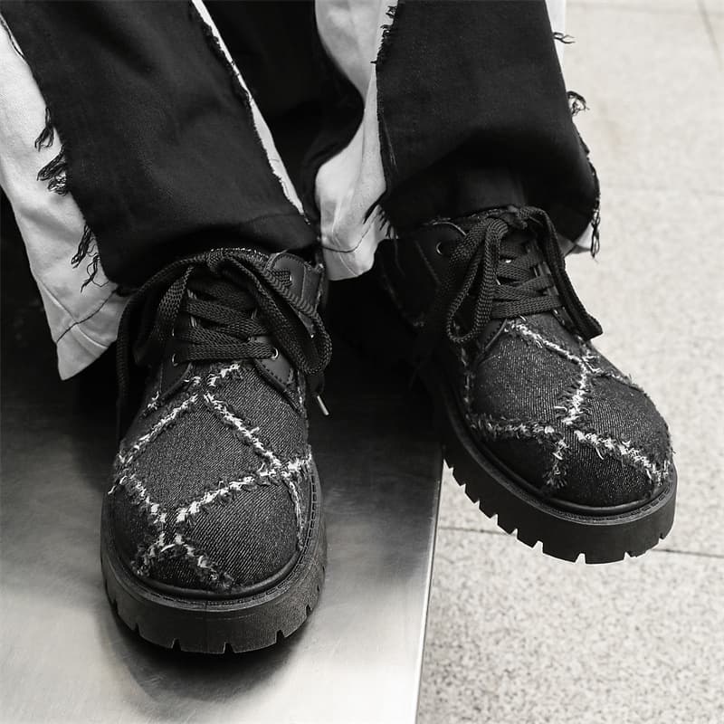 Men's Casual Leather Shoes Autumn Business Suit Style Black Trendy All-Match round Toe Waterproof Anti-Slip Flat Heel Low Top