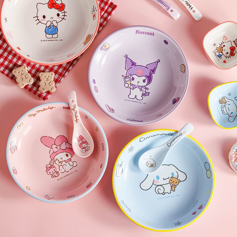 Sanrio Dinner Plate Hello Kitty Children's Snack Fruit Plate Cute Cartoon Ceramic Tableware Baby Food Plate