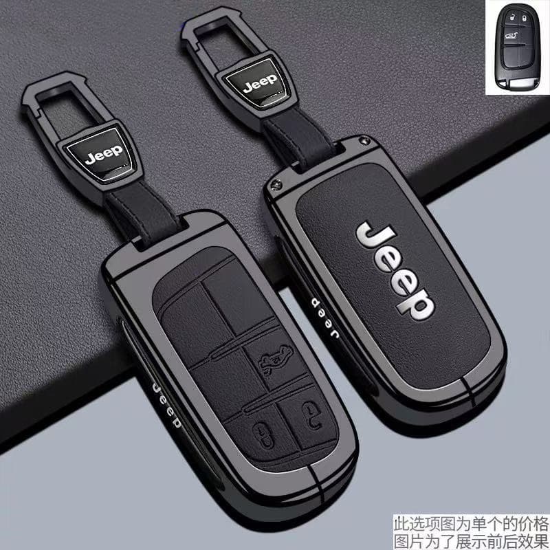 Key Case for Jeep Grand Cherokee, Compass, Renegade, Commander, Cherokee, Wrangler, Gladiator, with Carabiner Clip and Shell