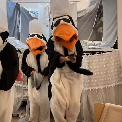 Abstract Penguin Onesie Pajamas for Elegant People, Thick Homewear, Warm Bathrobe for Student Dormitory, Wearable Outside