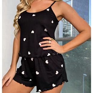 Summer Women's Sleepwear Two-Piece Set Camisole Vest Shorts Home Wear European and American Style Printed Pajama Set