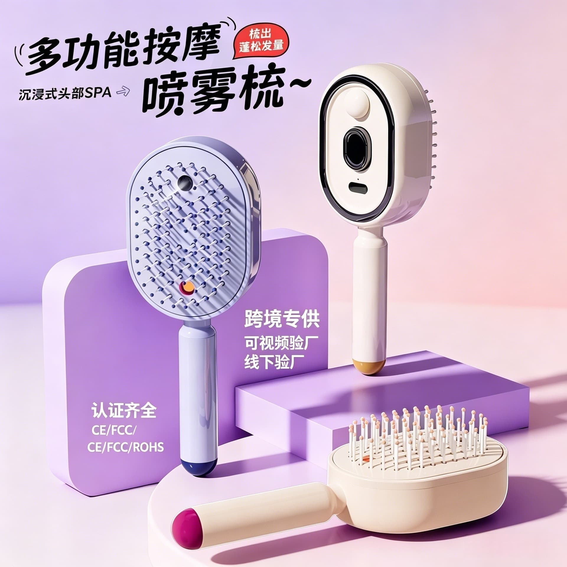 Cross-Border Hot Selling Electric Spray Massage Comb with Essential Oil Atomization, Self-Cleaning, Anti-Static, Tangle-Free Hair Brush