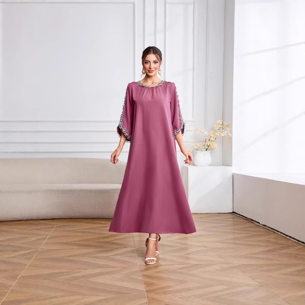 Cross-border Trade Real Shot Hot-selling Lace Elegant Round Neck Long Dress Robe