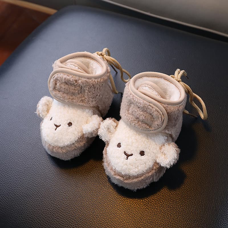 Cute monkey baby shoes, autumn and winter cotton shoes, fleece-lined and thickened snow boots, Velcro anti-slip, soft sole to prevent slipping.