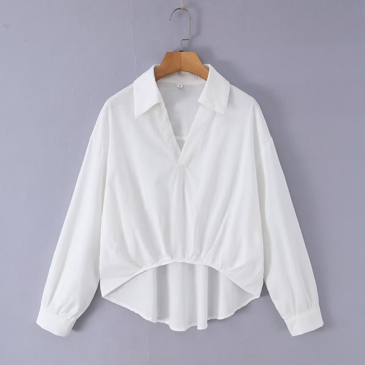 2026 European and American Style Summer Women's White Long Sleeve Puff Hem Blouse 26963