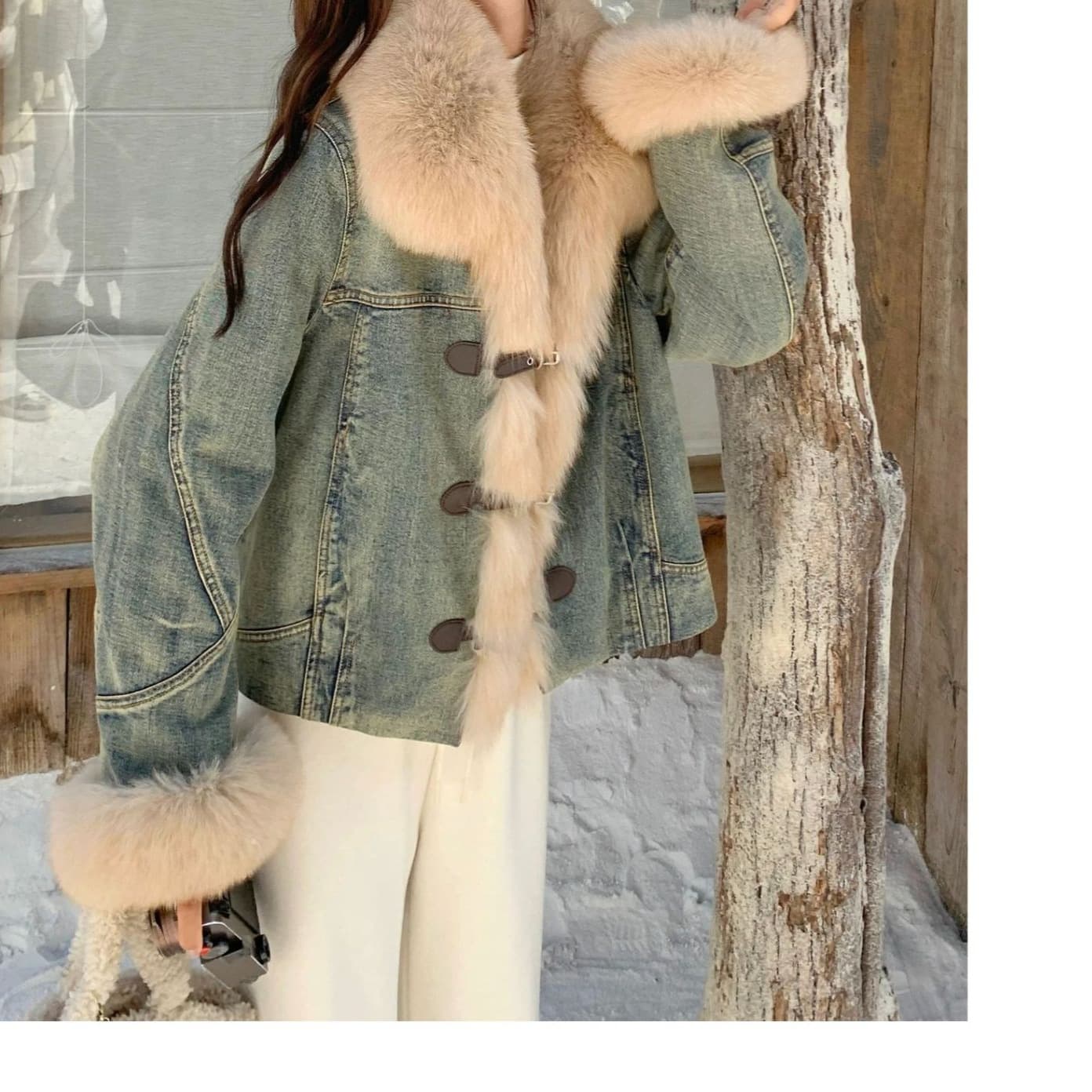 Spliced Denim Jacket for Women Winter New Style M Color as Picture Other Denim Cotton Slim Fit Printed