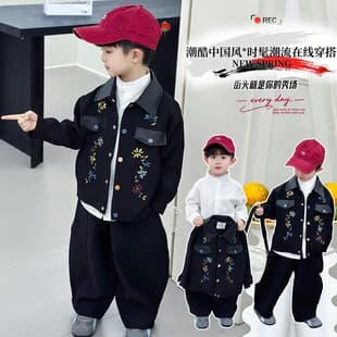 Boys Autumn Chinese Embroidery 3-Piece Set, Cool & Trendy Outfit for Kids, Stylish Spring/Autumn Clothes for Toddlers & Youth