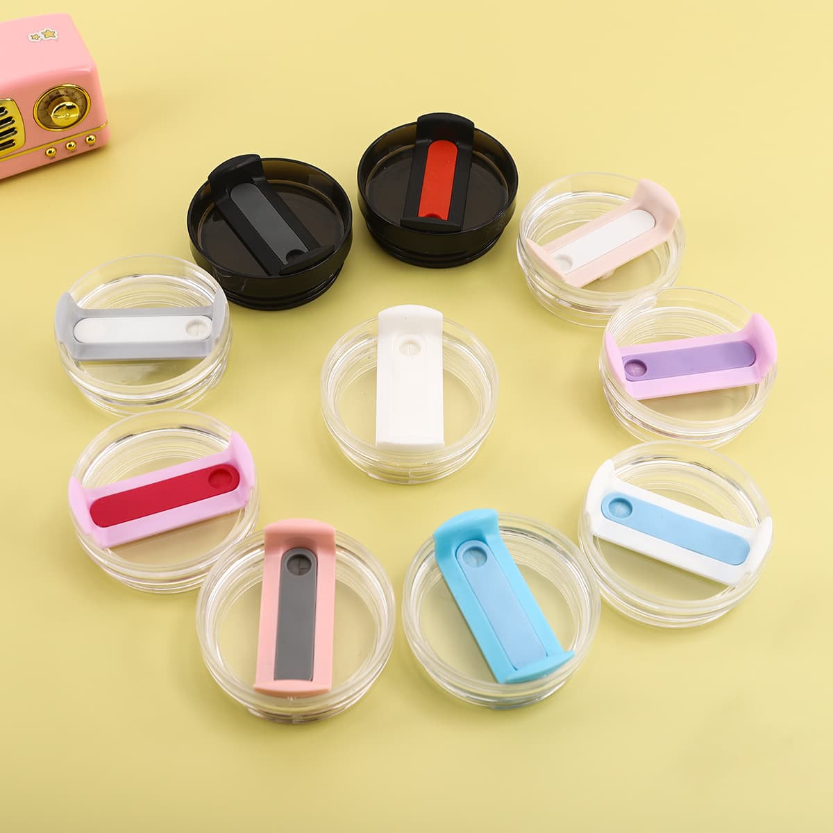 Cross-border 20oz/30oz Universal Car Cup Lid Sealed Transparent Ice Cup Lid Leak-proof Silicone Straw Lid Wholesale