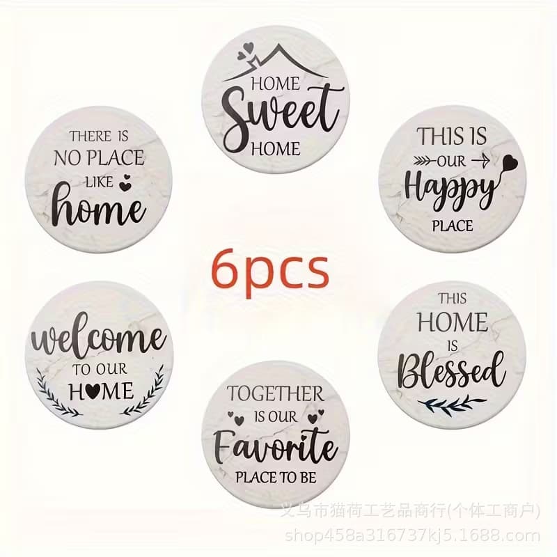 6-Piece Cross-Border New Style Coffee Cup Coasters Wooden Vintage Coaster Decorative Non-Slip Coaster Tableware Set