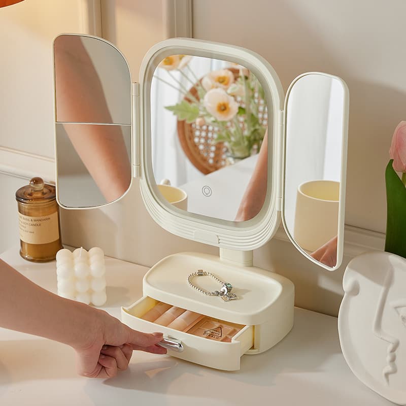LED-lit desktop makeup mirror, suitable for dormitories, portable, and for women, perfect for makeup and lighting.
