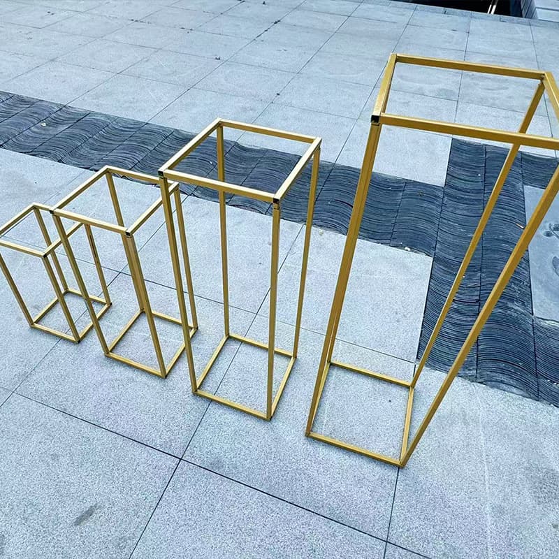 Wedding Prop Stand Iron Art Gold Geometric Road Guide Flower Pillar Wedding Welcome Area Flower Stand Floral Arrangement Iron Art Frame