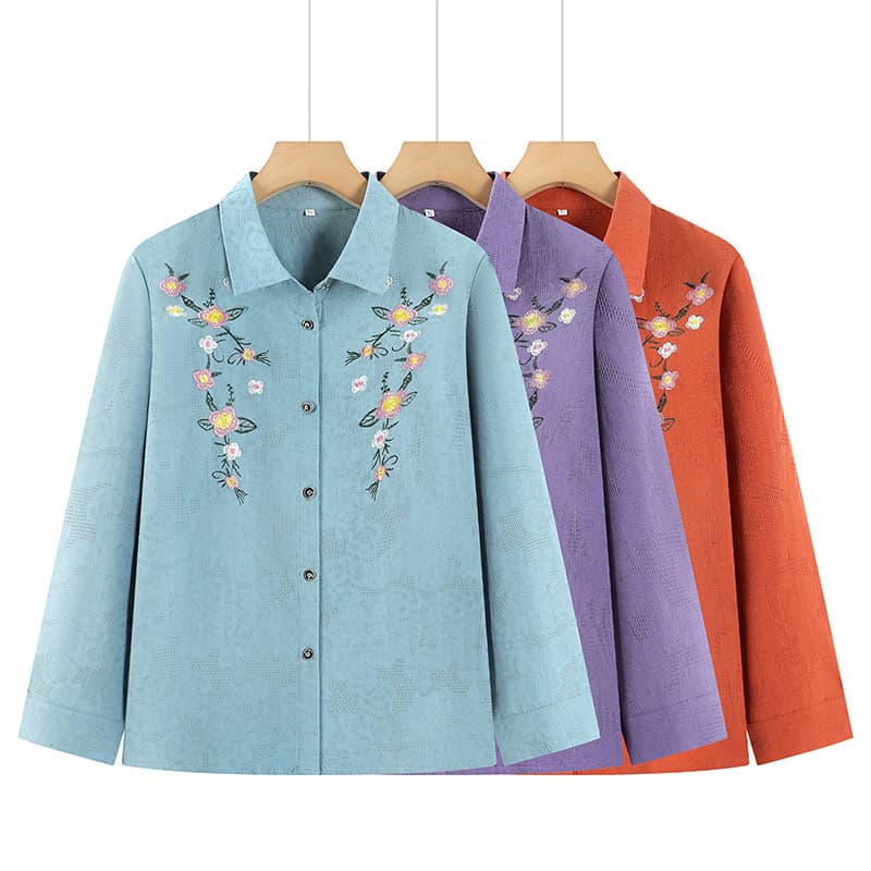 Pure Cotton Mother's Spring Blouse Shirt Set, Stylish Clothes for Middle-aged and Elderly Women, Full Cotton Long Sleeve Shirt, Lightweight Jacket