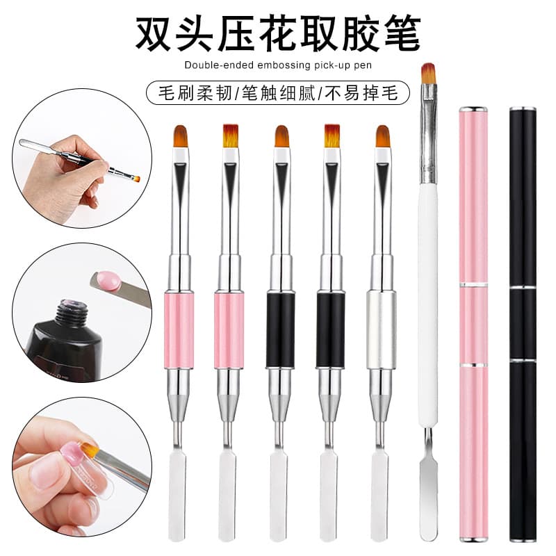 Nail art crystal pen double-headed light therapy glue pen mixing pen indentation pen extension glue mixing powder special pen nail tool
