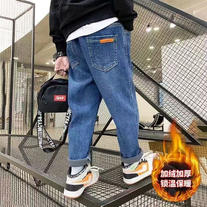 Boys' Jeans Winter Integrated Fleece Spring/Autumn Foreign Trade Children's Pants Source Factory Wholesale Cross-Border Drop Shipping