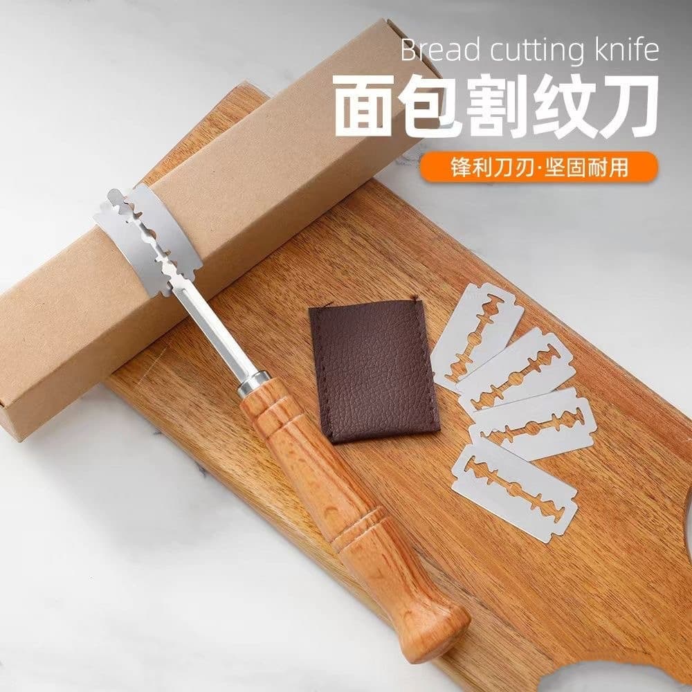 Bread Knife Wooden Handle Curved Bread Cutting Knife Stainless Steel Bread Repairer Dough Cutting Knife Baguette Baking Cutting Knife