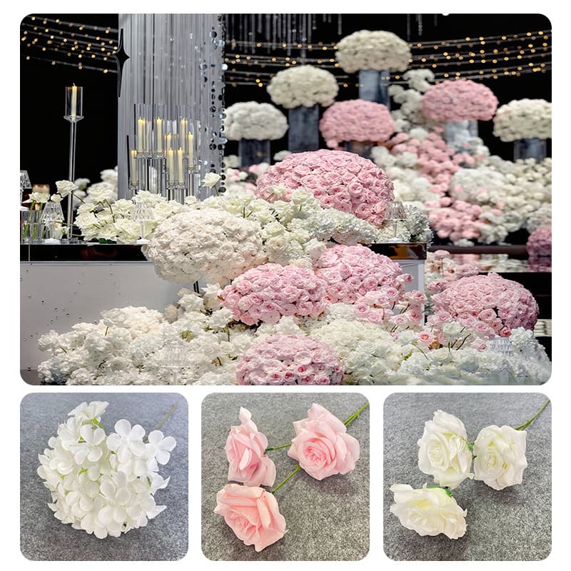 Pink and White Wedding Artificial Flowers Korean Style White Wedding Decorative Round Flower Ball Wedding Scene Decoration Aisle Guide