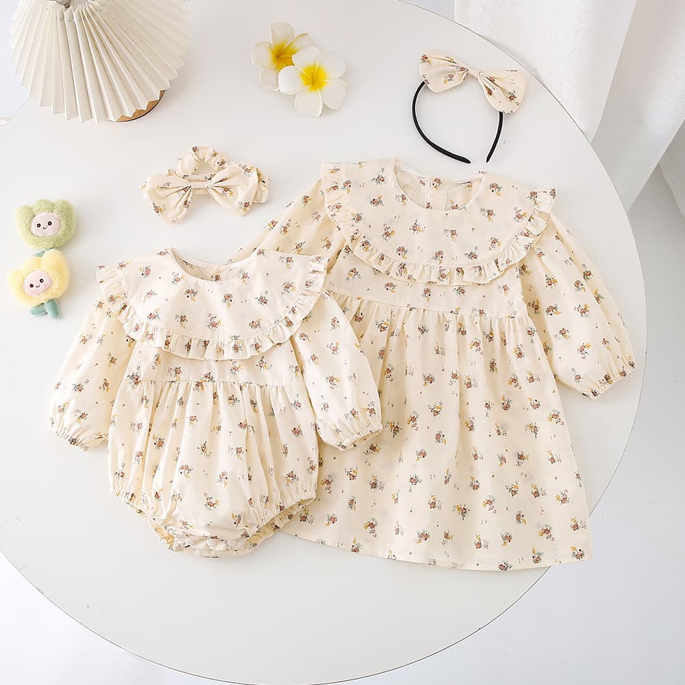 Spring 2025 Baby Girl Long Sleeve Cotton Romper One Year Old Pure Cotton Dress Infant Clothing Comfortable Soft Fabric Onesie